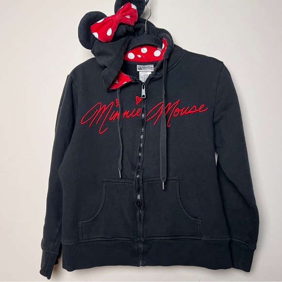 Disney Parks Minnie Mouse Black Hoodie with Red Accents and Minnie ears XL - Picture 2 of 8